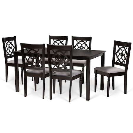Baxton Studio Renaud Modern and Contemporary Grey Fabric and Dark Brown Finished Wood 7-Piece Dining Set 174-10536-10519-Zoro
